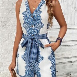 Blue and white romper